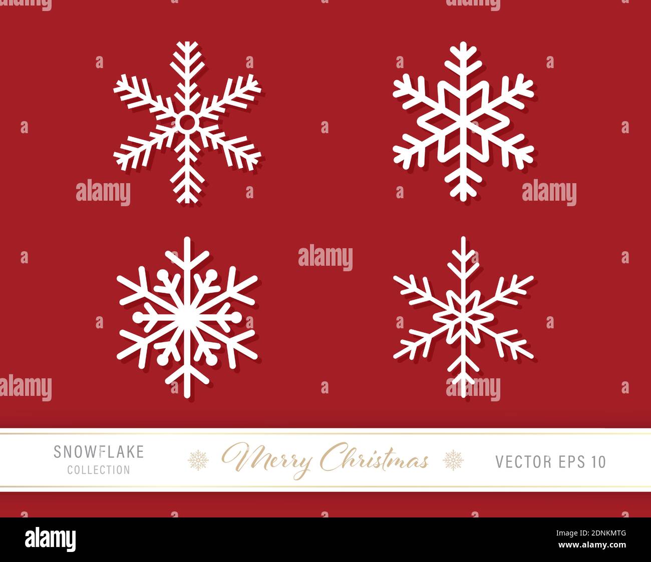 Christmas snowflake icon set of 4 designs on red background Stock Vector