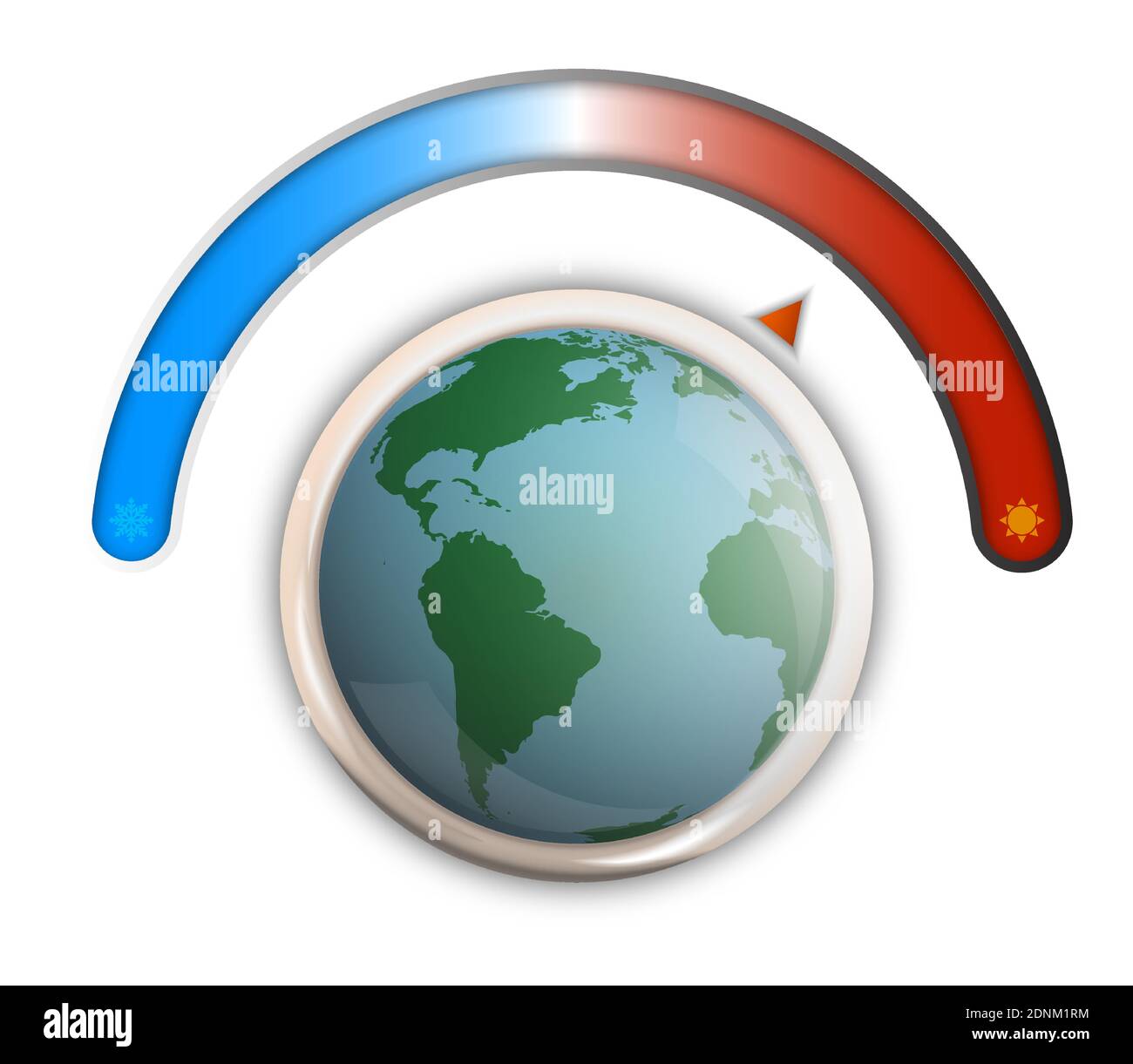 Global warming, climate controller with sign of cold, snowflake and heat, sun. Manual control of