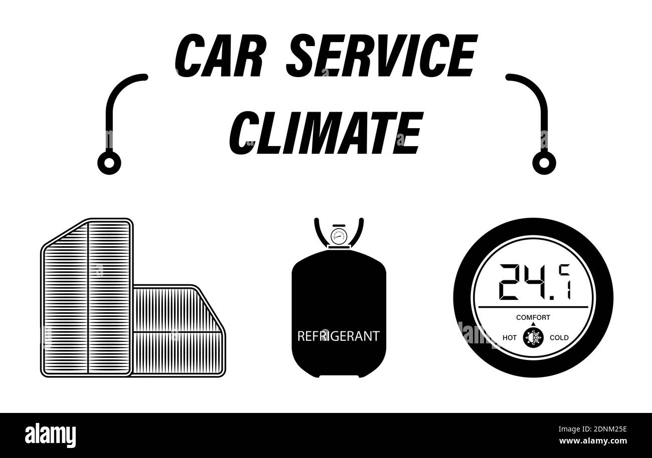 Infographics, car repair service. Refrigerant refueling, air filters