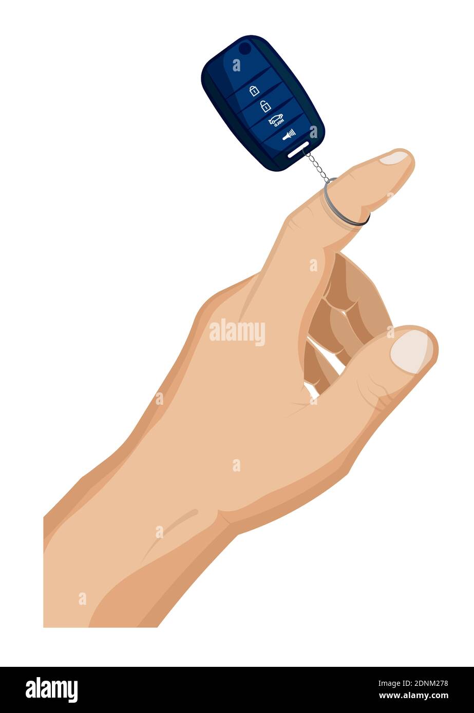 man hand twists a folding car key with remote control on his finger