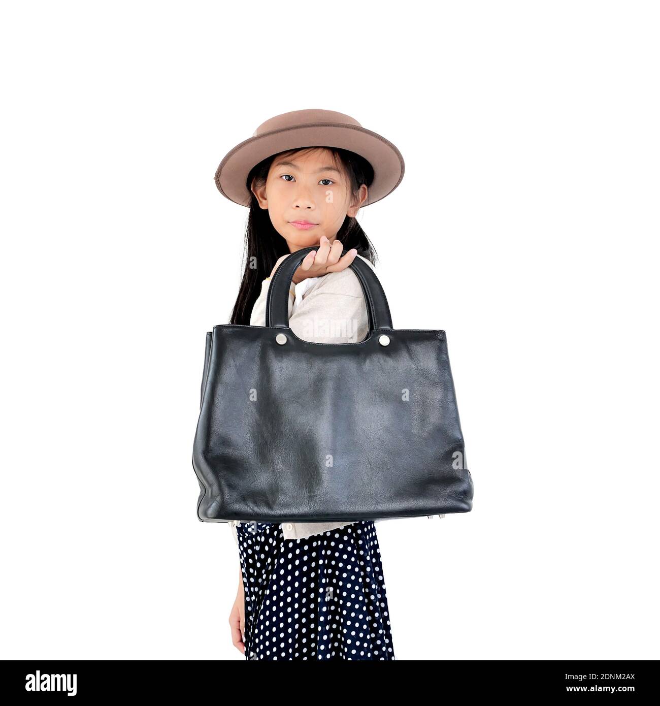 Portrait Of Girl Holding Purse Against White Background Stock Photo Alamy
