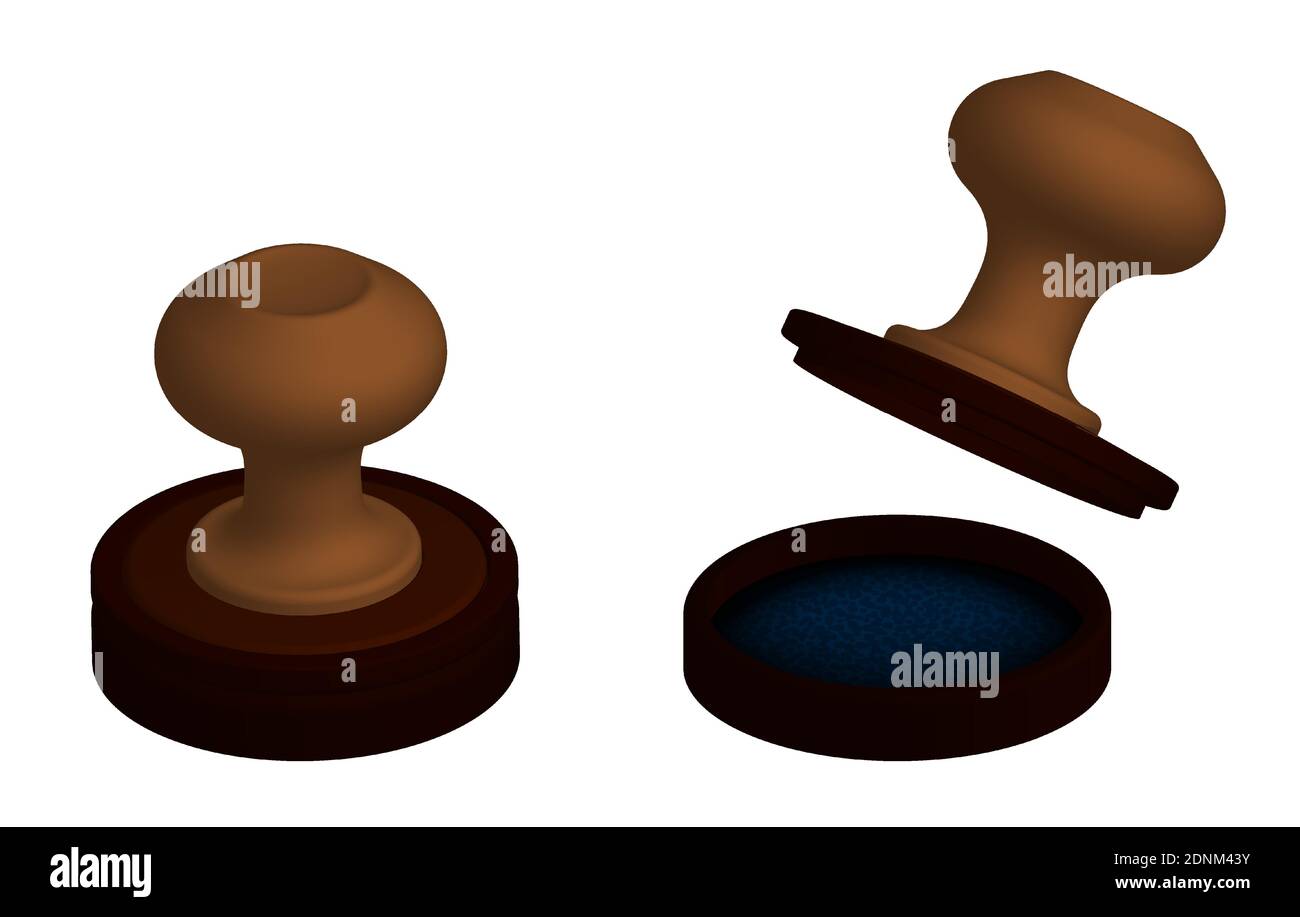 round notary wooden seal for stamps. Postal printing, marking of