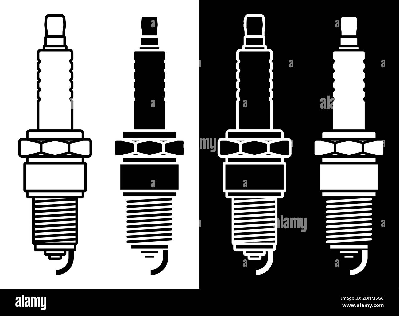 automotive spark plug. Icon in flat and linear style. Replacement of car parts in a service center. Vector Stock Vector