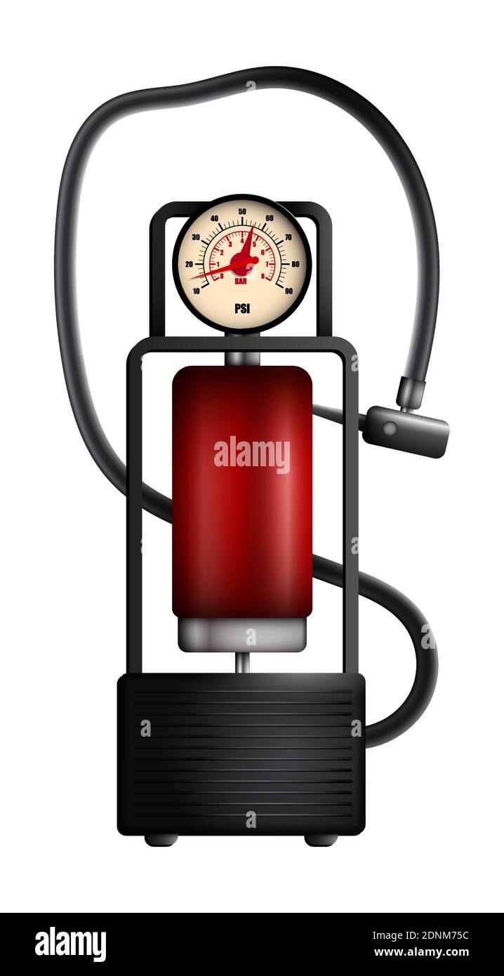 realistic car pump, compressor for inflating car tires. Transport