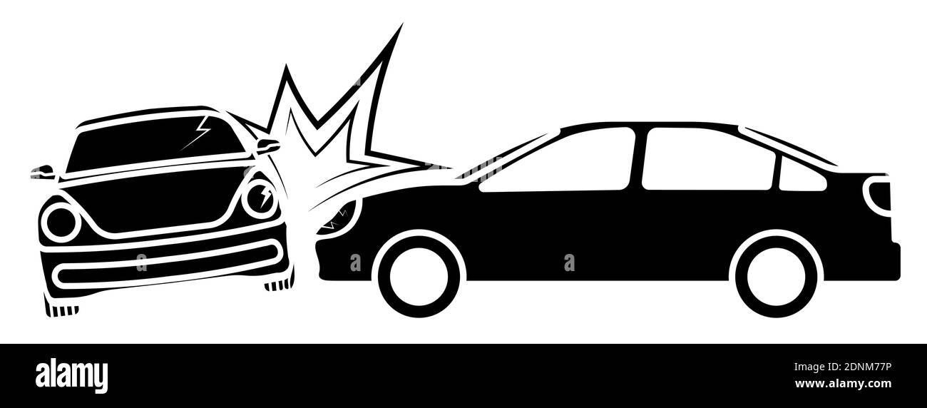 car accident, crash. Collision of cars on road, side impact at an