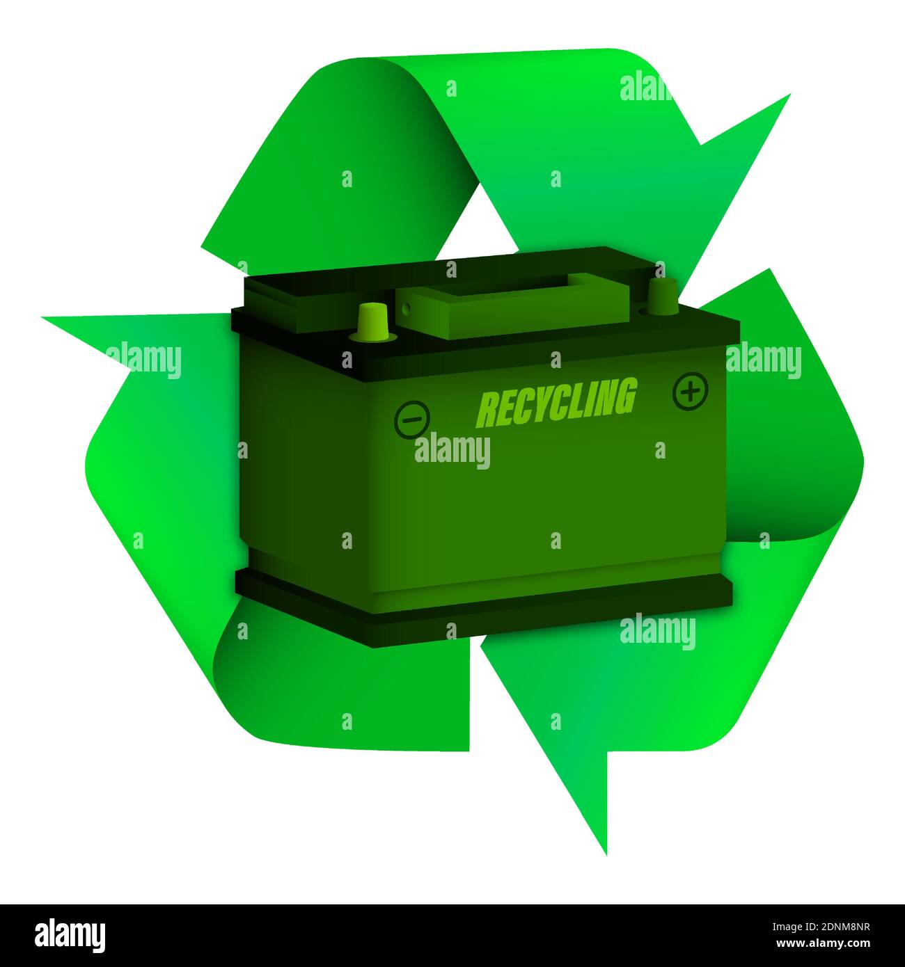 car battery with green recycling sign. Recycling of car batteries