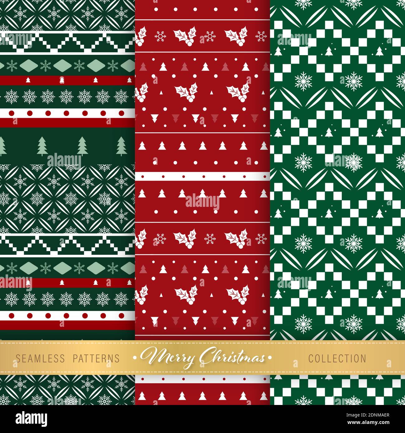 Christmas ugly sweater seamless patterns bundle set of 3 designs Stock Vector