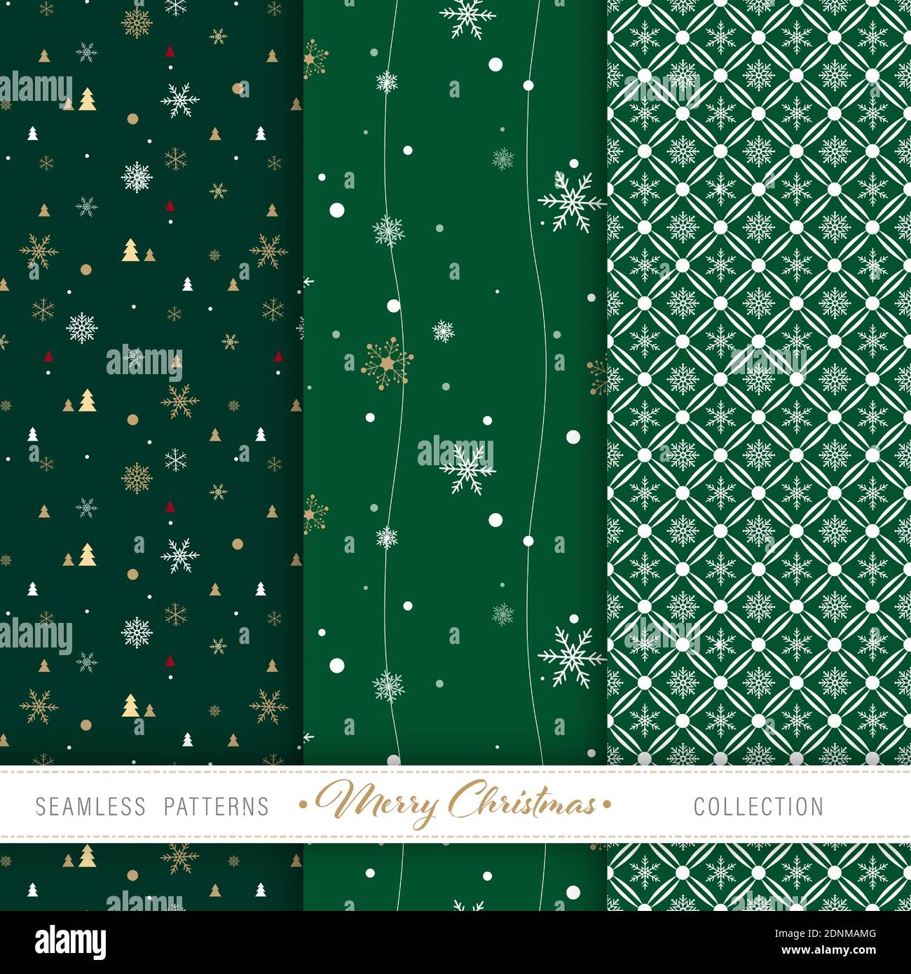 Christmas seamless patterns set of 3 designs for backdrops, gift wrapping papers, crafting etc. Stock Vector