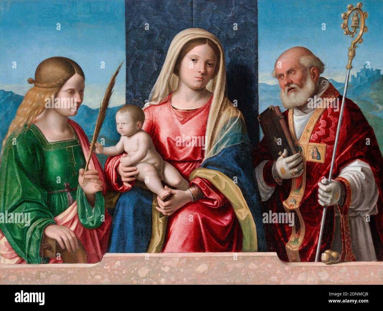 Virgin and Child with Saint Catherine and Saint Nicholas, painting by Giovanni Battista Cima called Cima da Conegliano, 1510-1517 Stock Photo