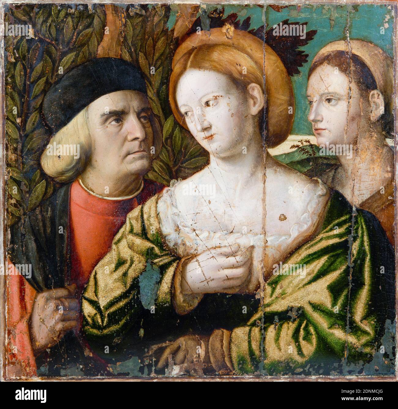 Venetian Nobleman and Two Women, painting by Palma Vecchio, 1520-1530 Stock Photo