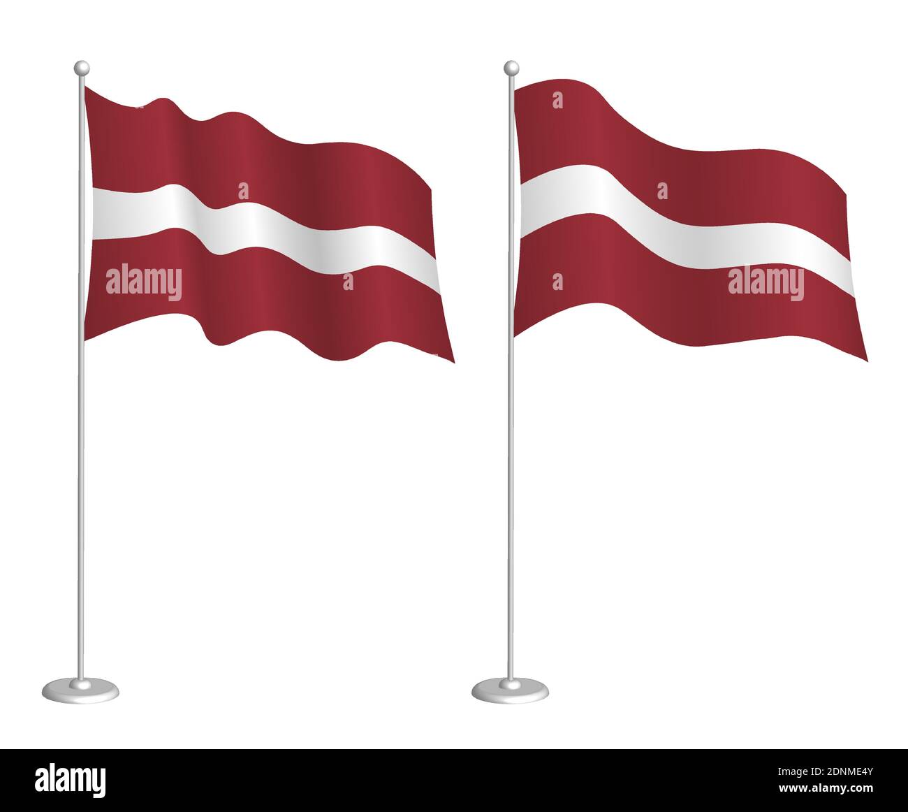 flag of Latvia on flagpole waving in the wind. Holiday design element. Checkpoint for map symbols. Isolated vector on white background Stock Vector