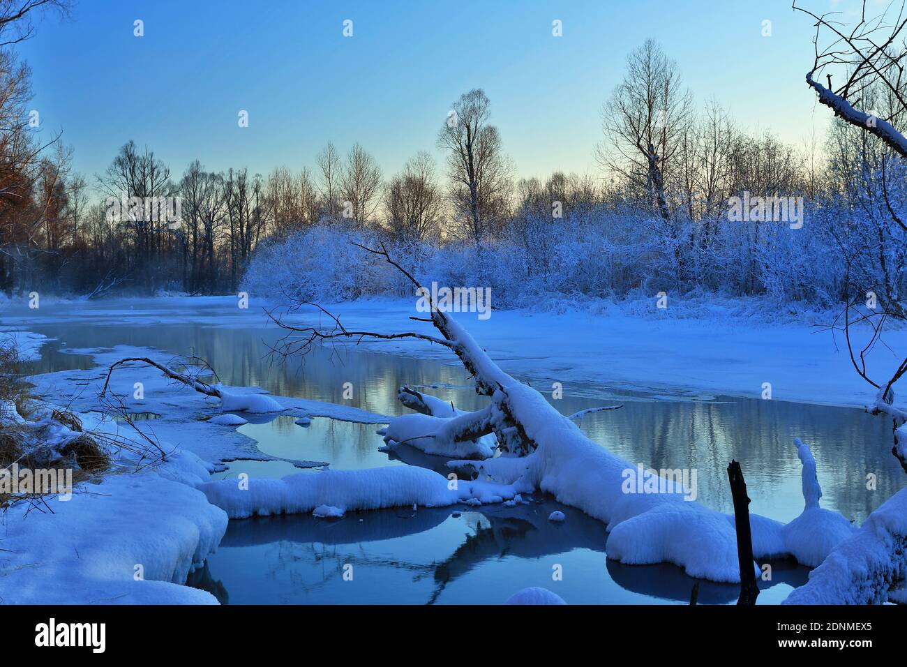 Severe cold snow area is not frozen river wonders Stock Photo - Alamy