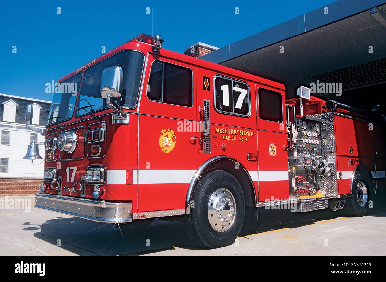 Shiny Red Fire Truck Stock Photo