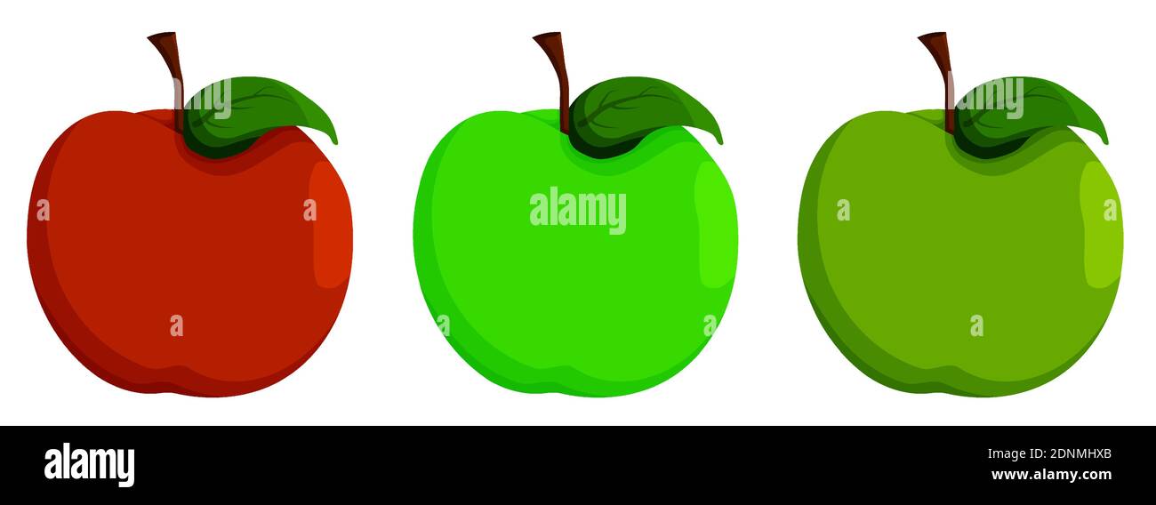 set of color apple icons. Juicy ripe fruits. Vegetarian food. Part of menu design. Cartoon vector Stock Vector