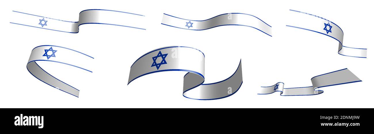 Set of holiday ribbons. Israel flag waving in wind. Separation into ...