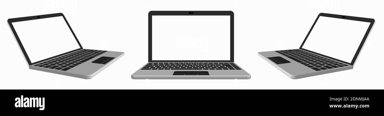 Silver laptop with blank screen. Modern portable devices. Template ...