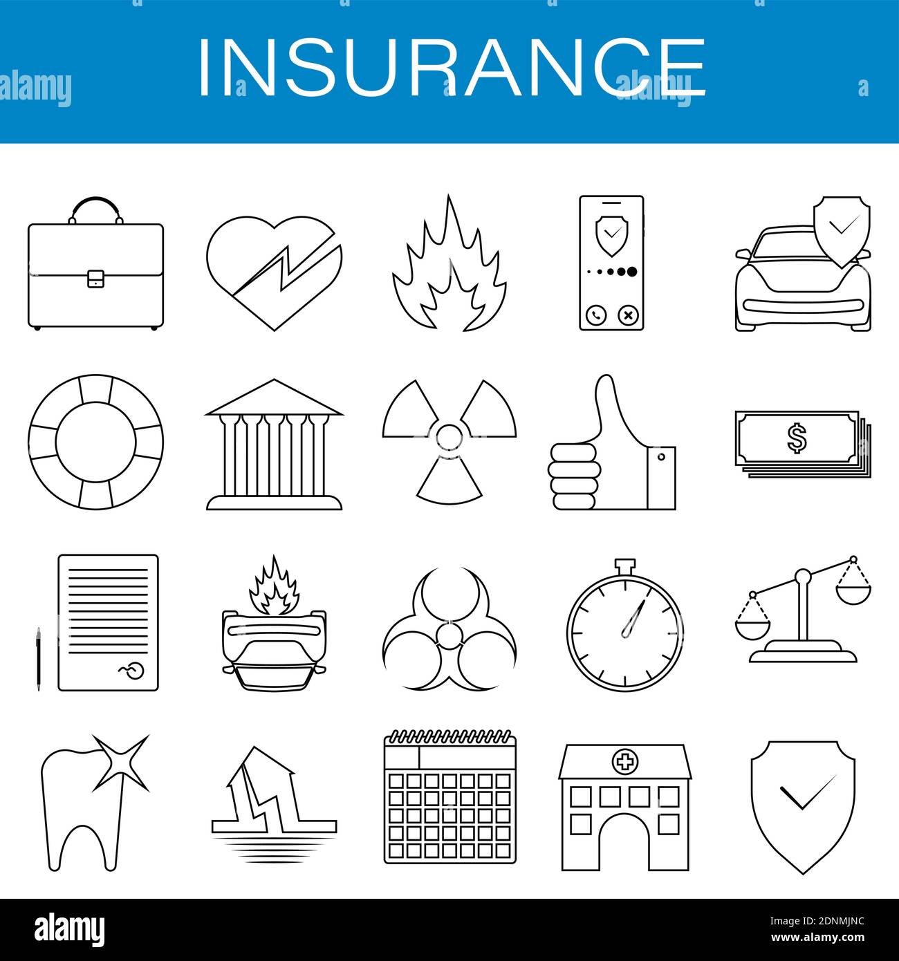 set of icons of life insurance, health, property in linear style. Bank ...