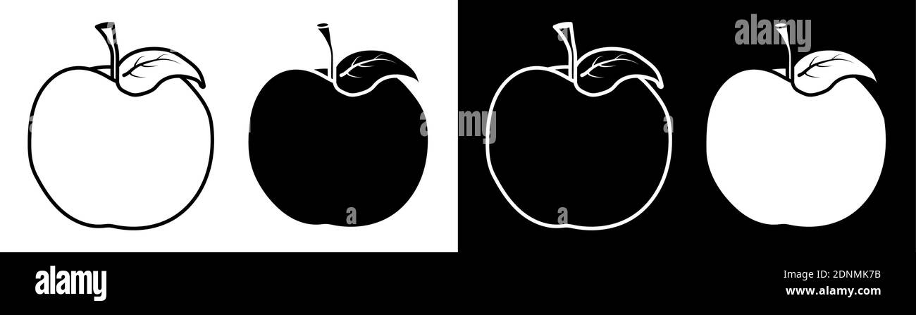 set of apple icons. Juicy ripe fruits. Vegetarian food. Part of menu design. Black and white vector Stock Vector