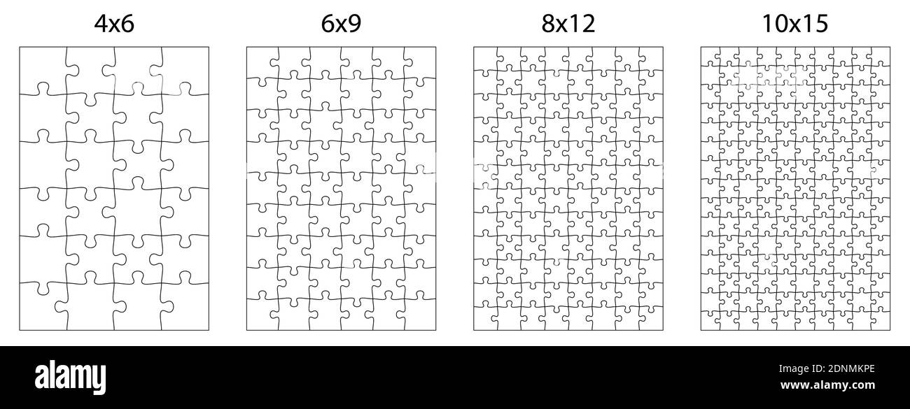 template for puzzle pieces of different difficulty levels for overlaying an  image. Children educational games. Black and white vector Stock Vector  Image & Art - Alamy
