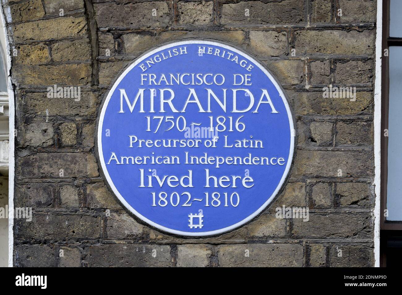 London, UK. Commemorative plaque at 58 Grafton Way: 'Francisco De Miranda 1750-1816 Precursor of Latin American Independence lived here 1802-1810' Stock Photo