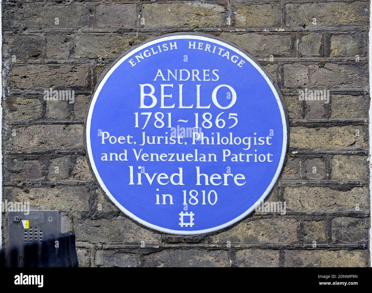 London, UK. Commemorative plaque at 58 Grafton Way: 'Andres Bello 1781-1865 poet, jurist, philologist and Venezuelan patriot lived here in 1810' Stock Photo