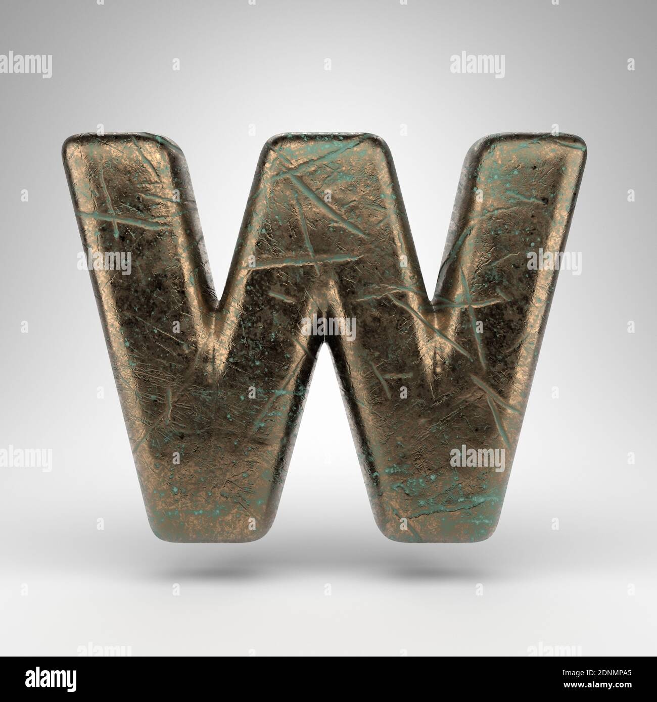Letter W uppercase on white background. Bronze 3D rendered font with ...
