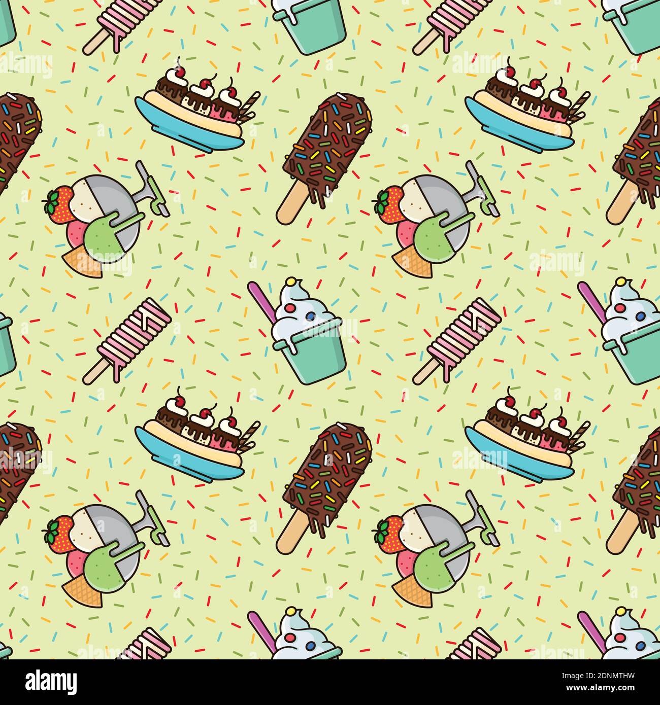 Seamless pattern with a variety of ice cream. Delicious desserts vector ...
