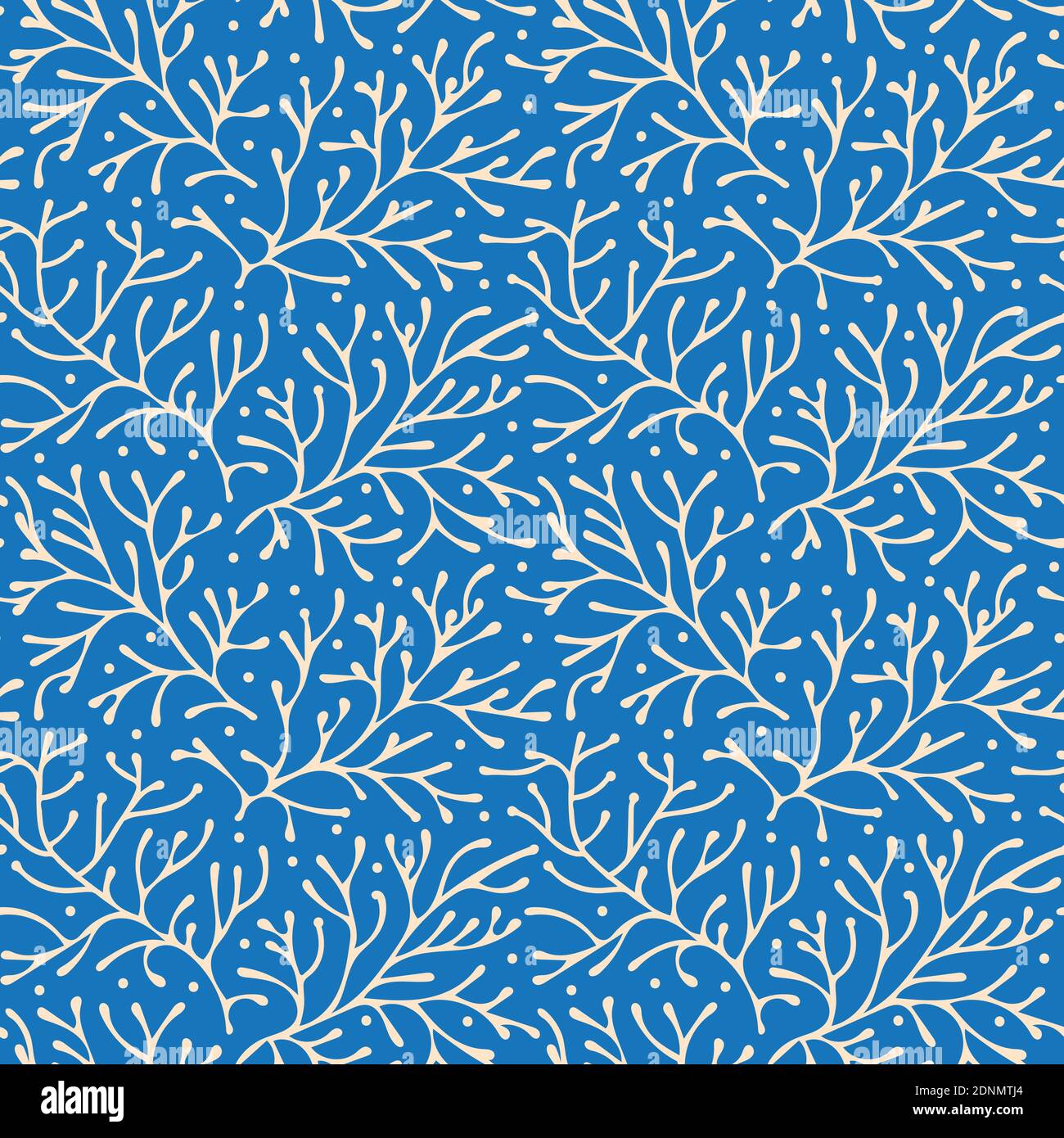 Abstract floral seamless pattern vector, beige branches on blue background Stock Vector