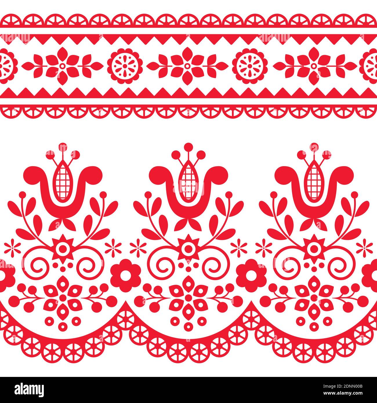 Floral folk art vector seamless textile pattern with flowers inspired by traditional highlanders embroidery Lachy Sadeckie Stock Vector