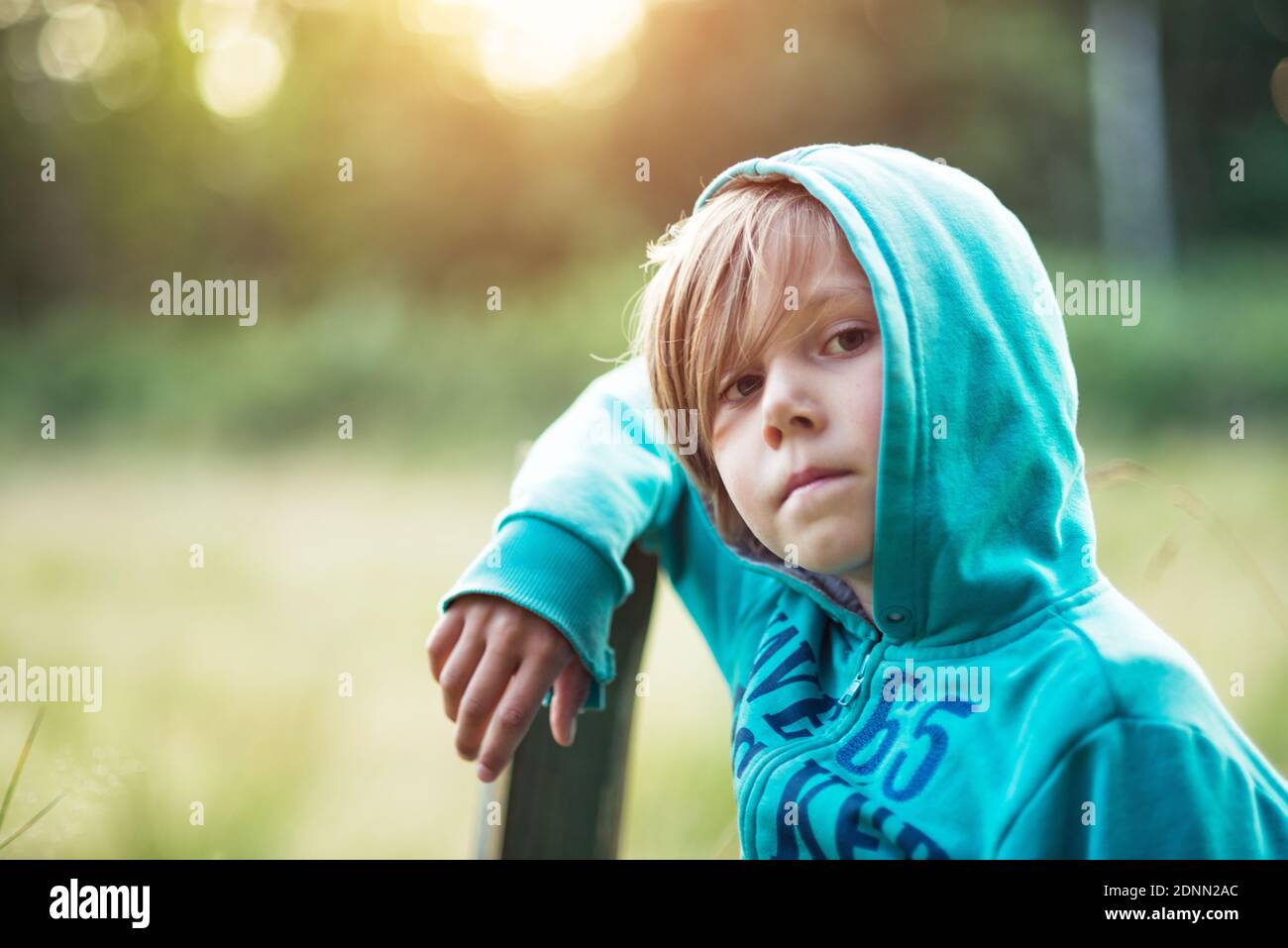 Portrait of boy wearing hoodie Stock Photo