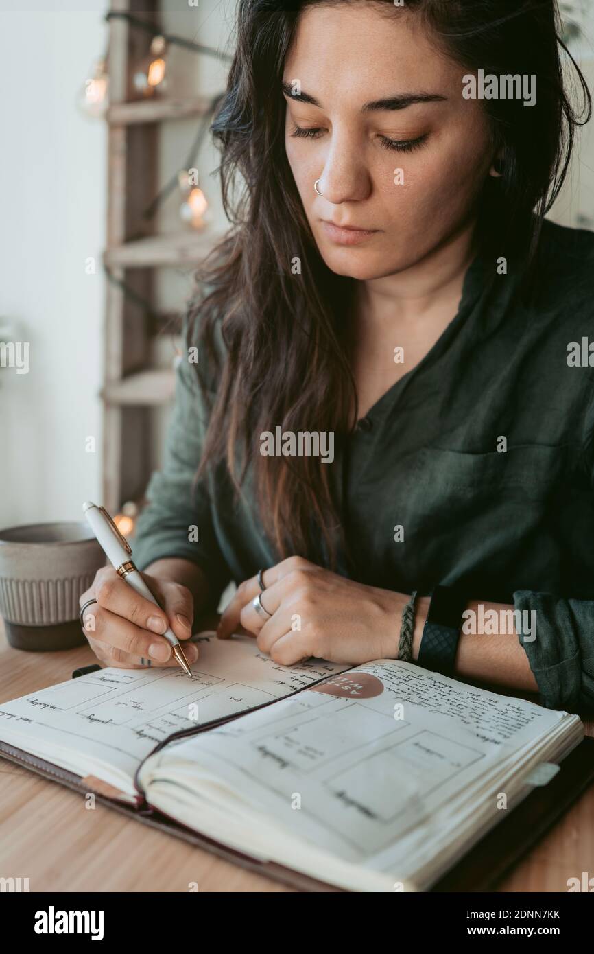 Woman taking notes in her diary Stock Photo