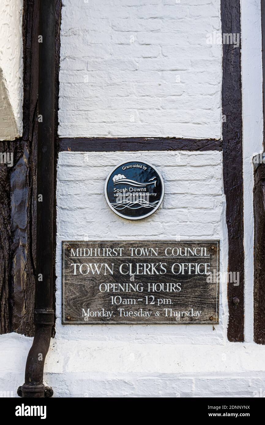 Wall mounted name sign on The Town Clerk's office in The Old Library
