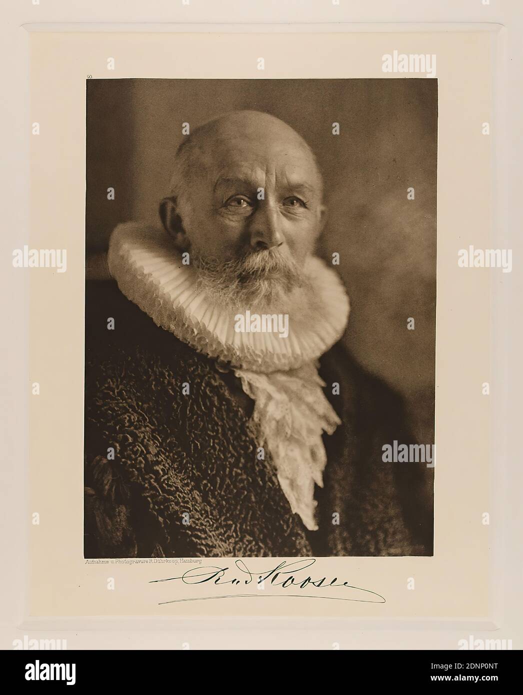 Rudolph Dührkoop, Senator Rudolph Roosen from the portfolio Hamburgische Männer und Frauen am Anfang des XX. Jahrhunderts, Staatliche Landesbildstelle Hamburg, collection on the history of photography, paper, heliogravure, image size: height: 21,30 cm; width: 15,50 cm, signed: recto below the image: Exposed signature of the sitter, inscribed: recto: engraved on printing plate, below the image: photograph and photogravure R. Dührkoop, Hamburg, top left above the picture 90; top right in the corner in lead: 11, stamp: recto: inventory stamp of the State Picture Center Hamburg, handwritten Stock Photo