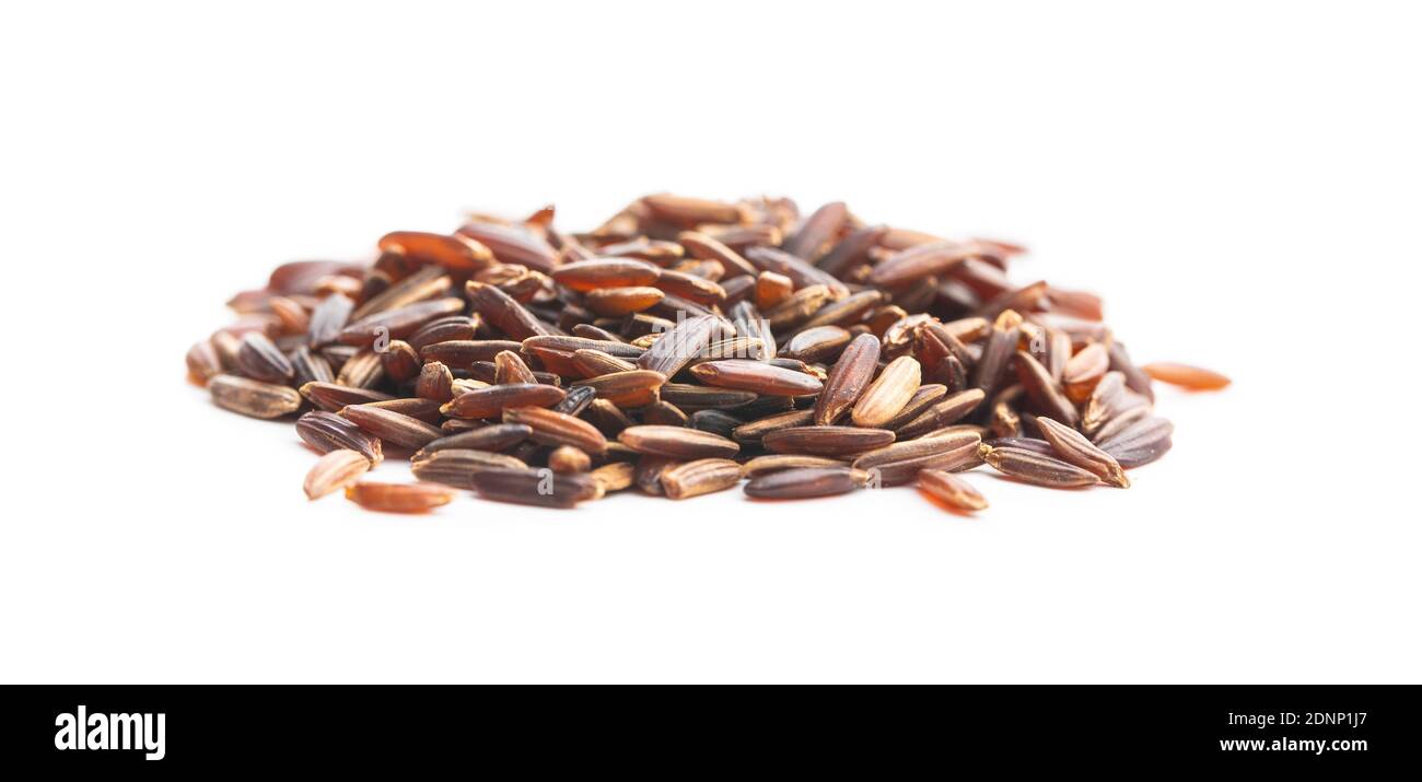 Uncooked red rice. Raw wild rice isolated on white background Stock ...