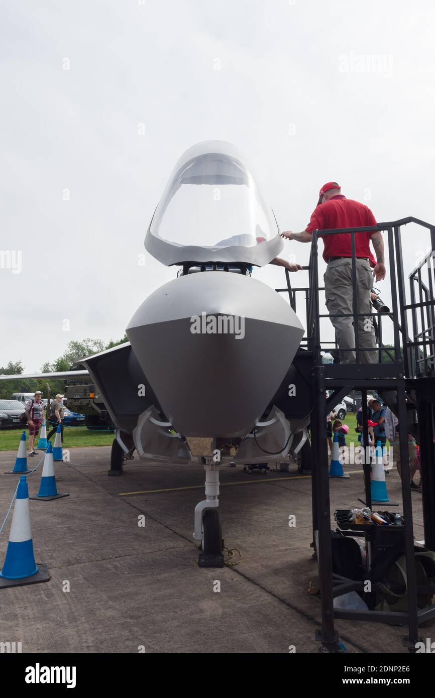 Lockheed Martin F35 Lightning II mock up at an air show in Cosford RAFs latest 5th generation combat aircraft. Stock Photo