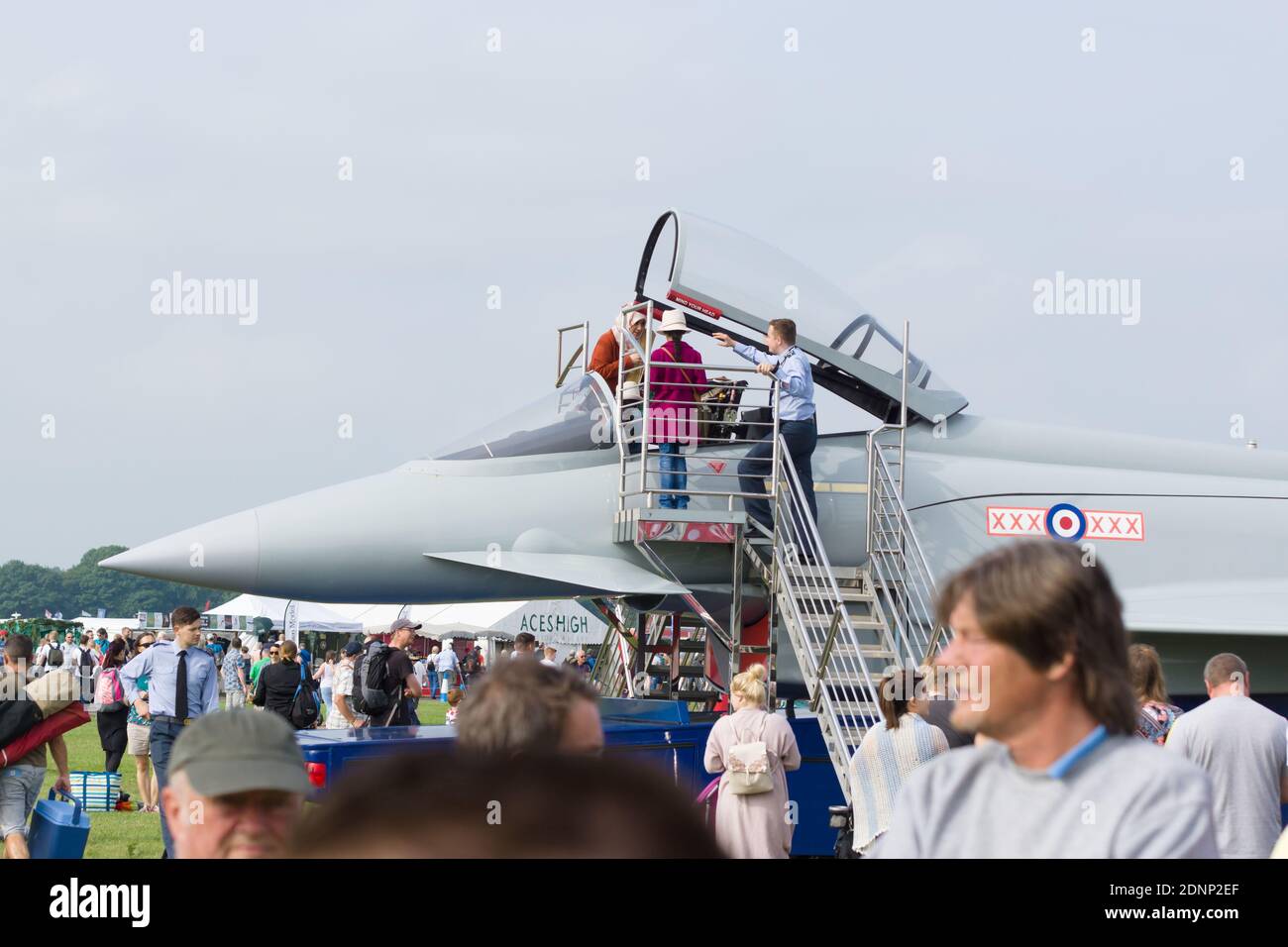Members of the public being shown the Typhoon FGR4 RAF's latest 4th generation combat aircraft. At Cosford airshow Stock Photo