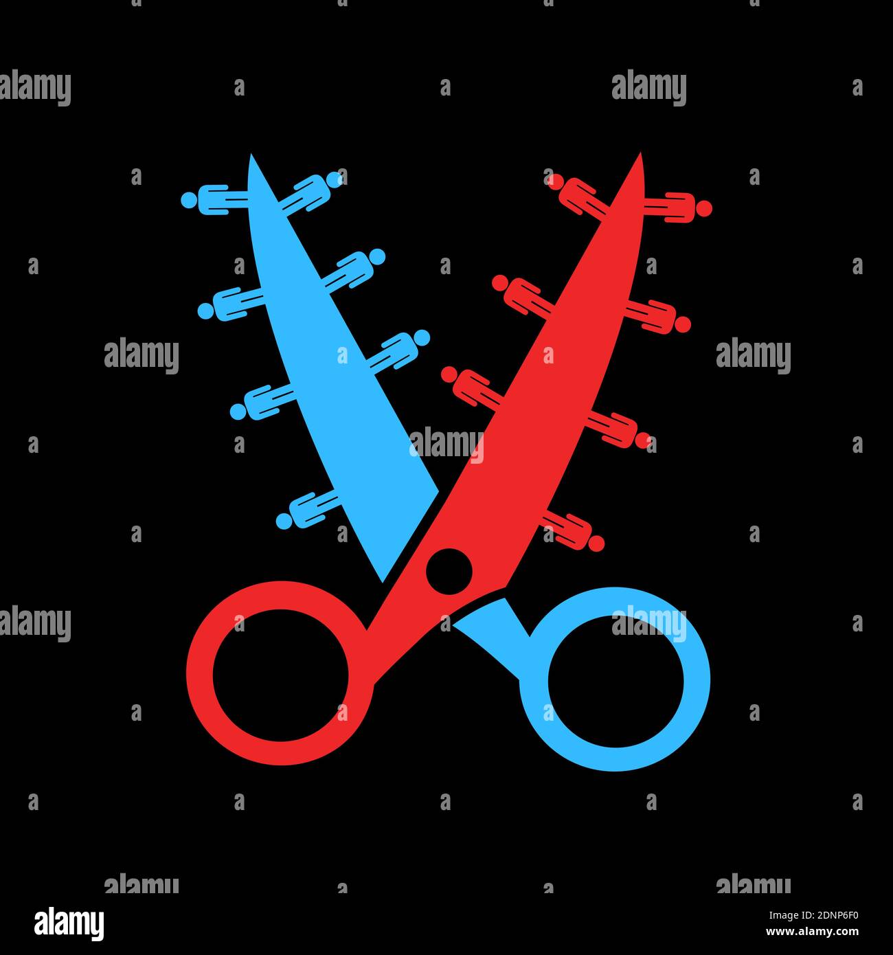 Social polarization - Scissors are dividing and sorting divided society  into two separated, polarized, segregated, isolated and disintegrated class  an Stock Photo - Alamy