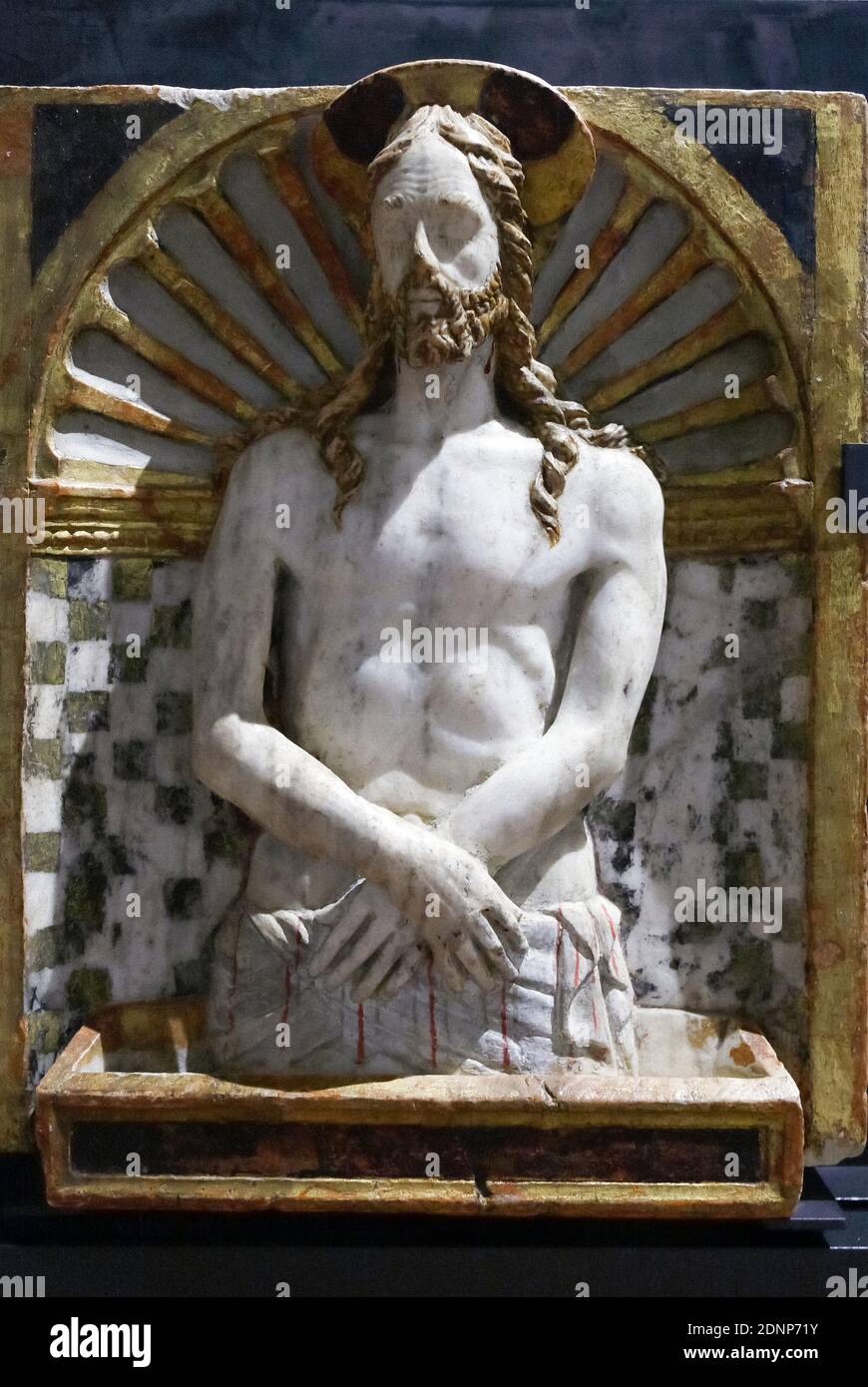 italy Emilia Romagna Bologna - Palazzo Ghisilardi-Fava - Medieval art Museum - Half figure of Christ in a niche. Stock Photo