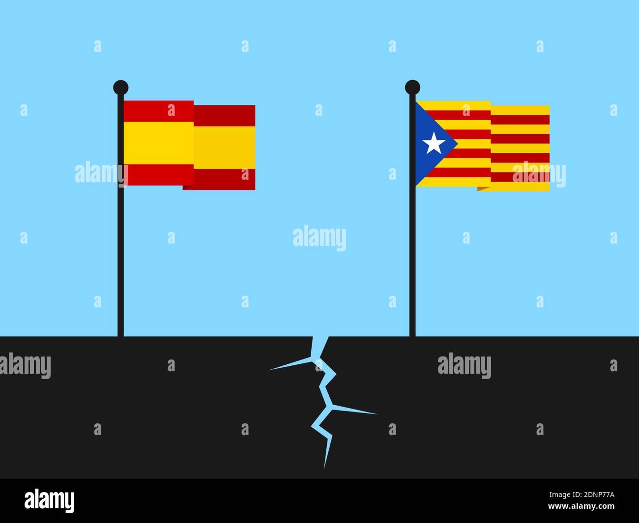 Catalonia vs Spain - independence and sovereignty of Catalan nation is  separated and secuded from Spanish ountry. Vector illustration Stock Photo  - Alamy