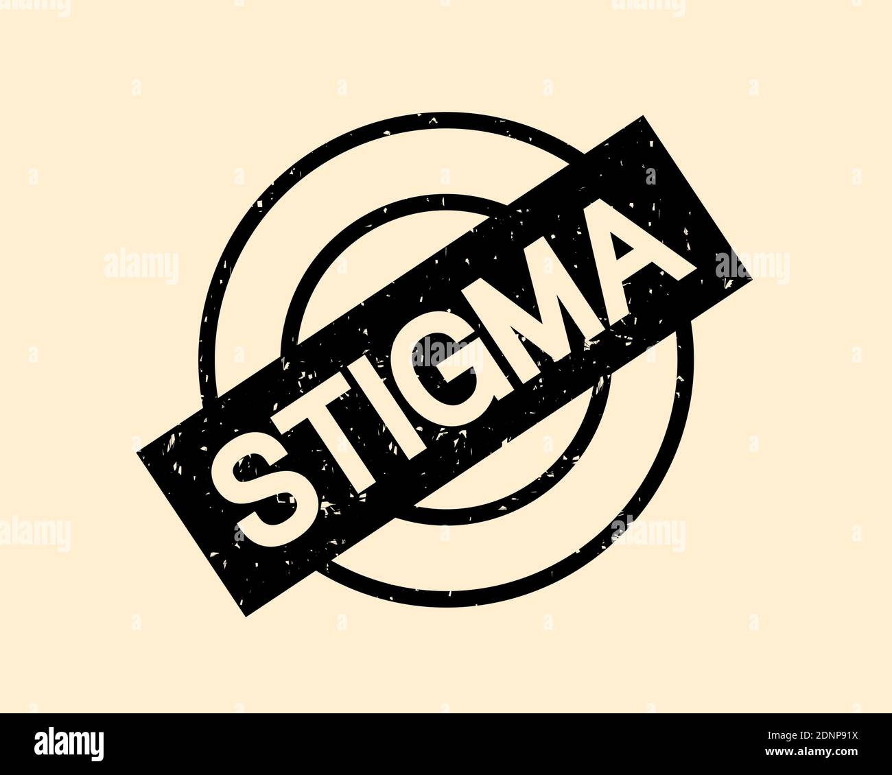 Stigma and being stigmatized - rounded rubber stamp as symbol of shameful social disgrace and discredit. Vector illustration. Stock Photo