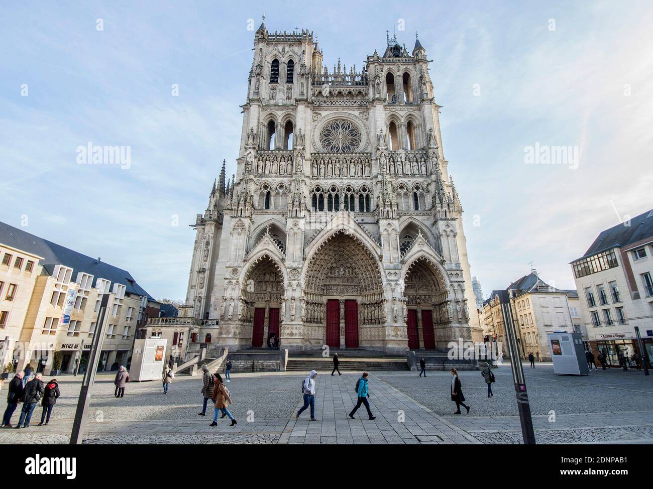 Amiens (northern France): detail of the Cathedral Basilica of Our Lady of Amiens, Gothic cathedral registered as a UNESCO World Heritage Site. The wes Stock Photo