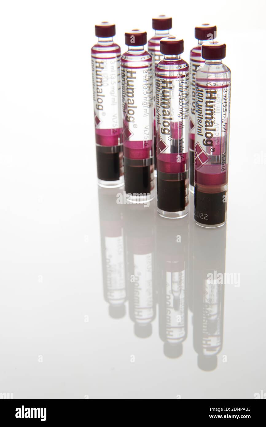Insulin Rapid acting Humalog in glass vials ready for injection, Human