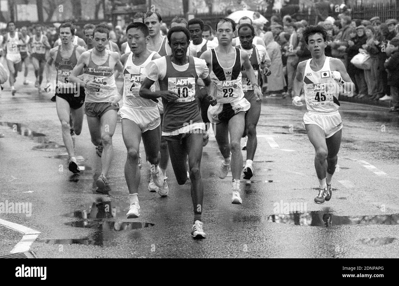 Elite men running in the 1990 ADT London Marathon. Stock Photo