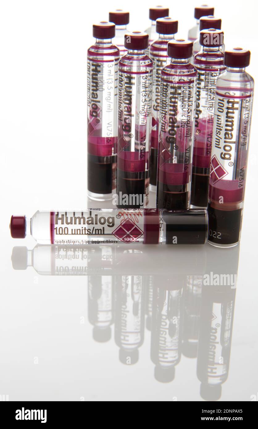 Insulin Rapid acting Humalog in glass vials ready for injection, Human Insulin Stock Photo Alamy