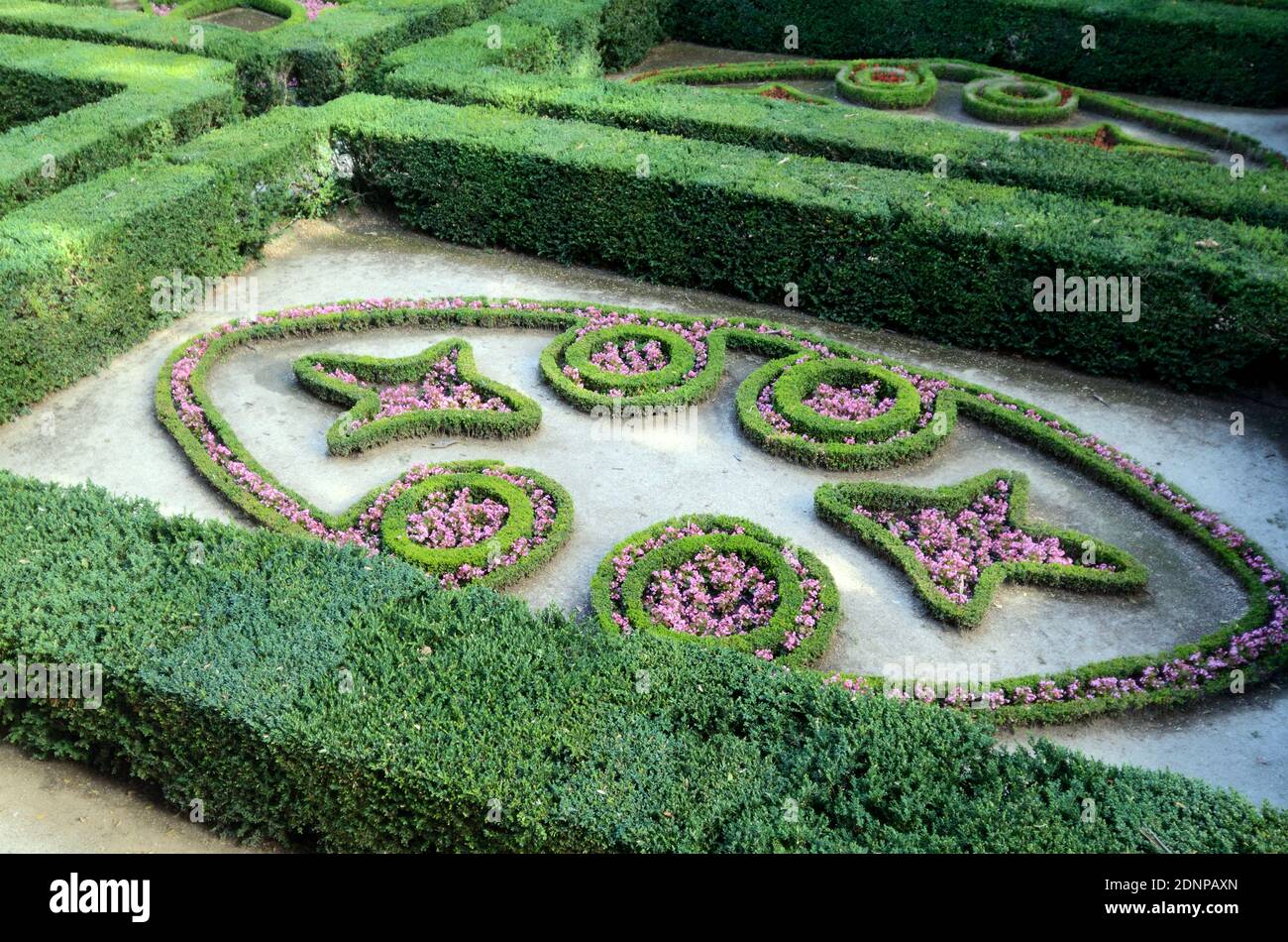 Formal French Garden with Clipped Hedges designed by Le Nôtre at  Barben Château Provence France Stock Photo