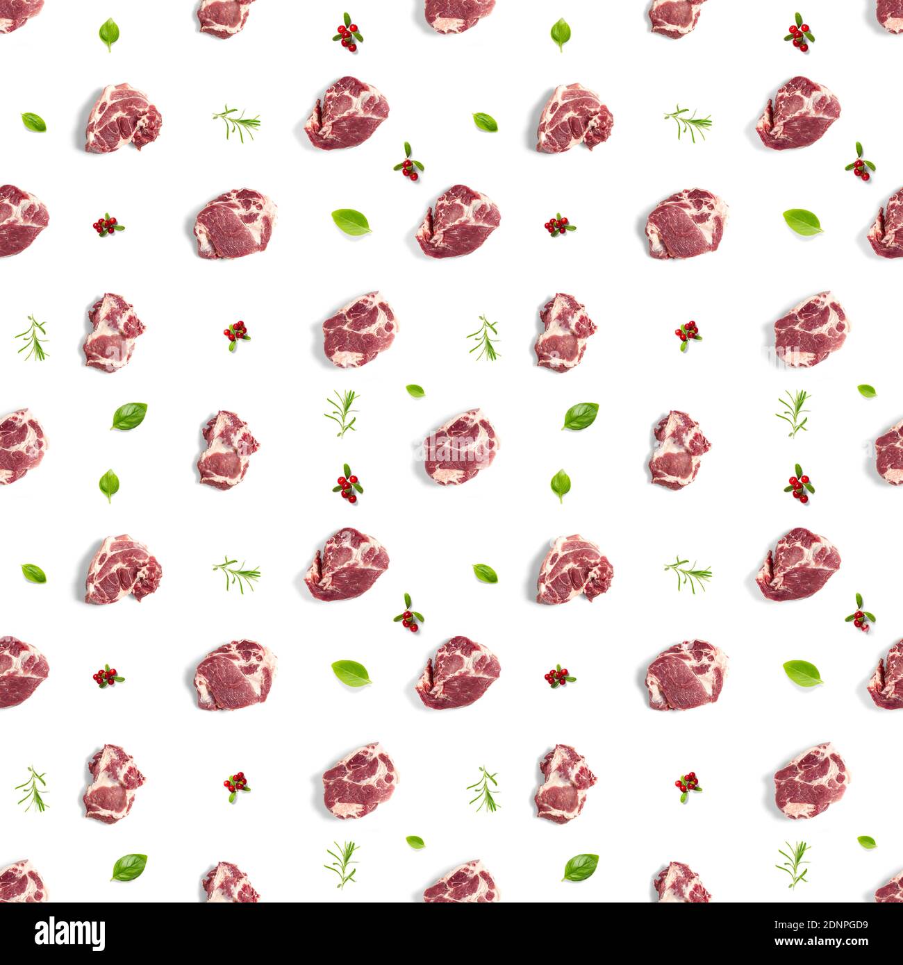 Seamless Pattern with raw pork meat slices on white background, food  pattern Stock Photo - Alamy