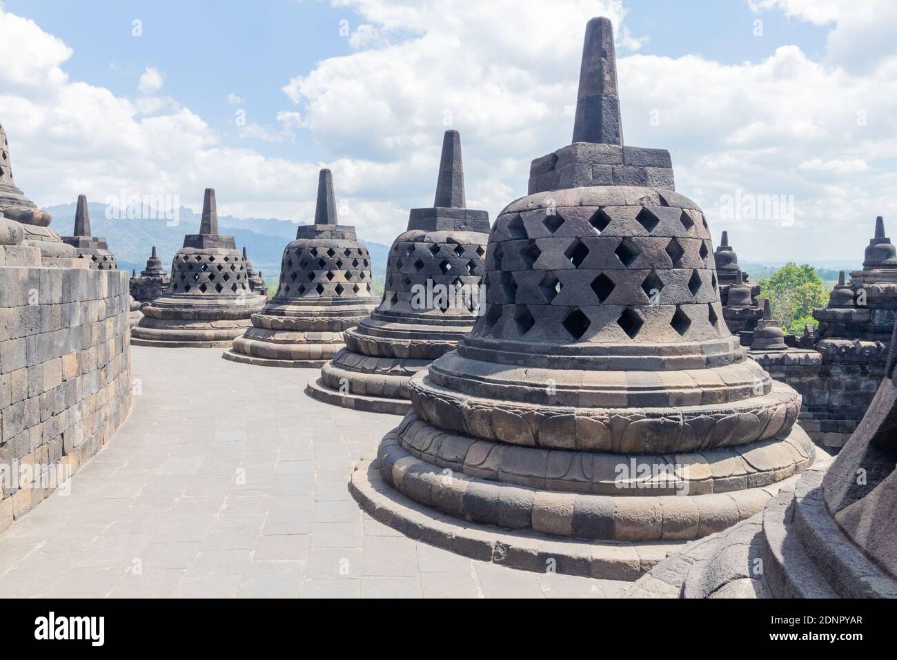 The ancient Buddhist temple in Borobudur, Indonesia Stock Photo