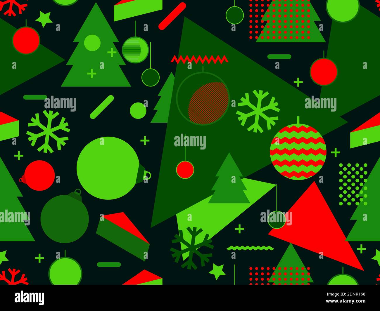 Christmas seamless pattern with Christmas decorations and geometric shapes  in 80s style. Festive background for greeting cards, wrapping paper and ban  Stock Vector Image & Art - Alamy