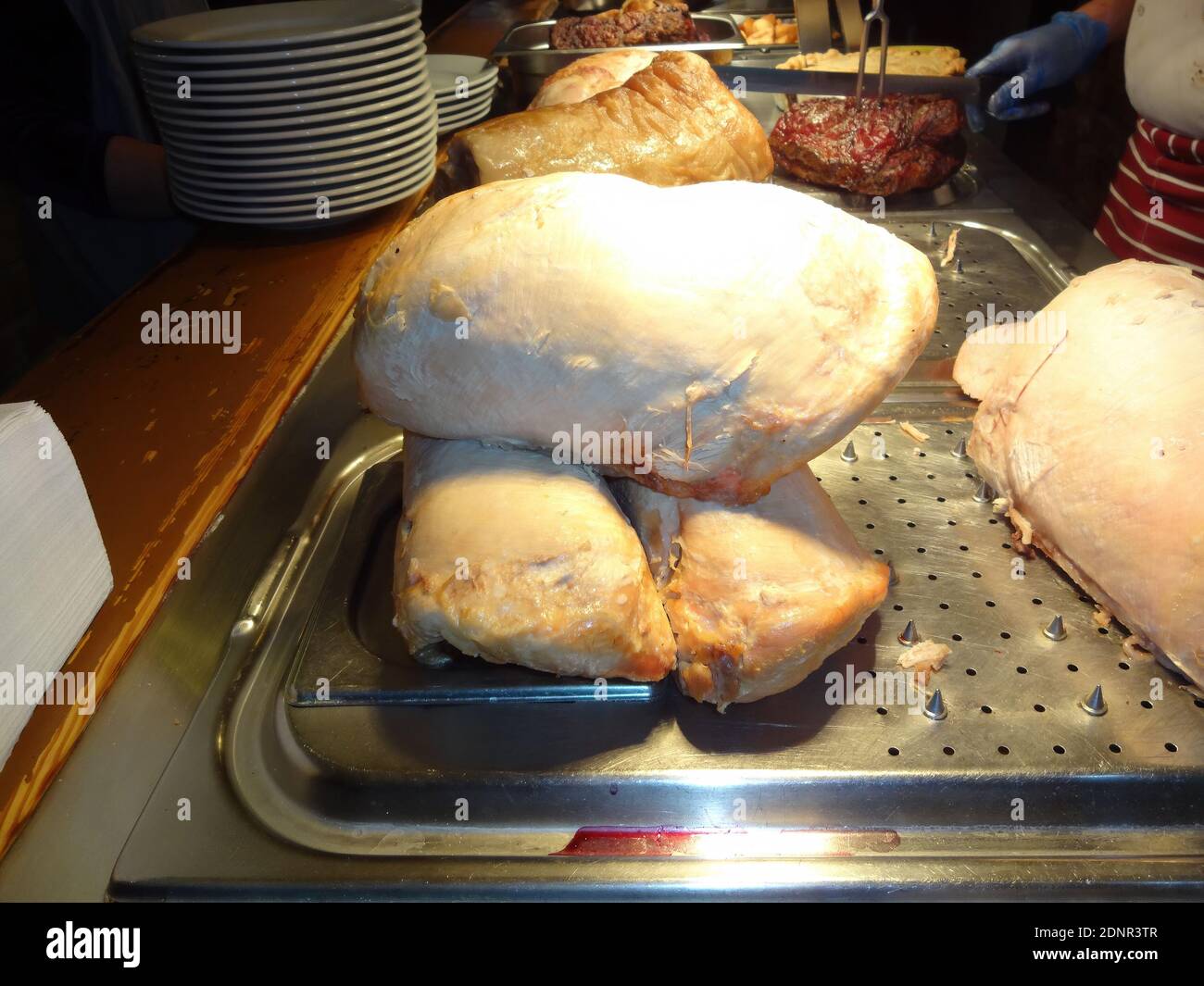 Roast beef and other meats for lunch and dinner at a buffet carvery