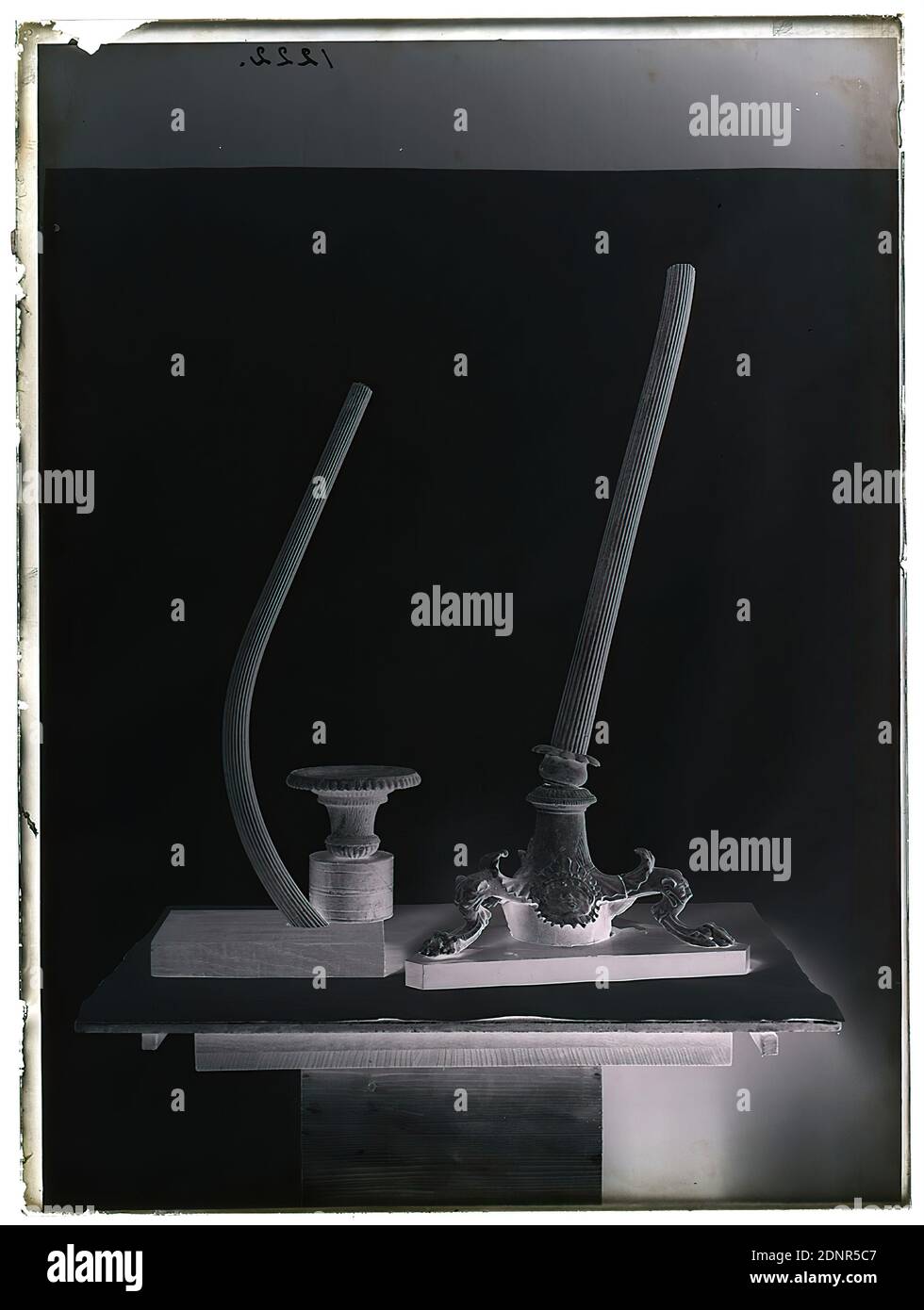 Wilhelm Weimar, candelabra, glass negative, black and white negative process, total: height: 23.8 cm; width: 17.8 cm, numbered: top left. : in black ink: 1222, photography, ornaments, work of applied arts (metals), candleholder, candelabra, handicrafts, arts and crafts, industrial design Stock Photo